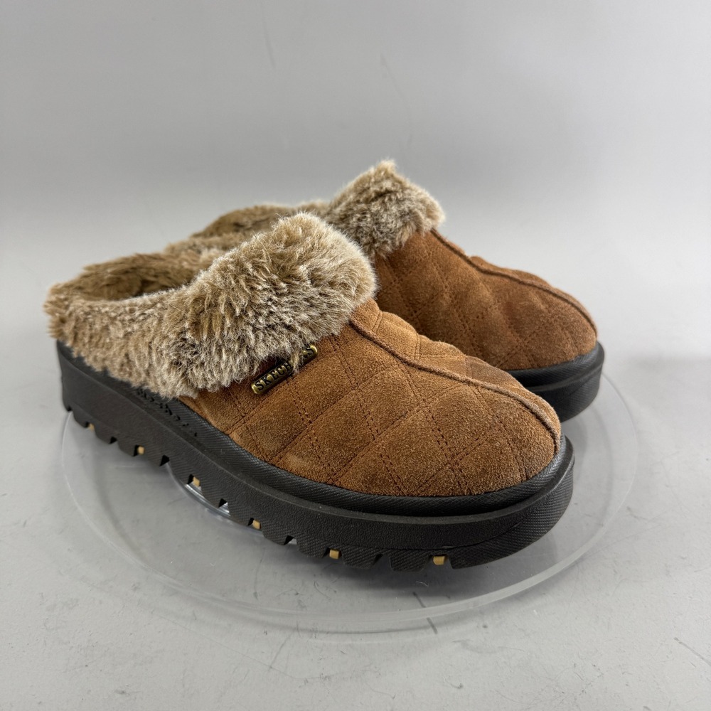 Skechers Womens Jammers Quilted Suede Faux Fur Platform Clogs Brown 7.5 46330